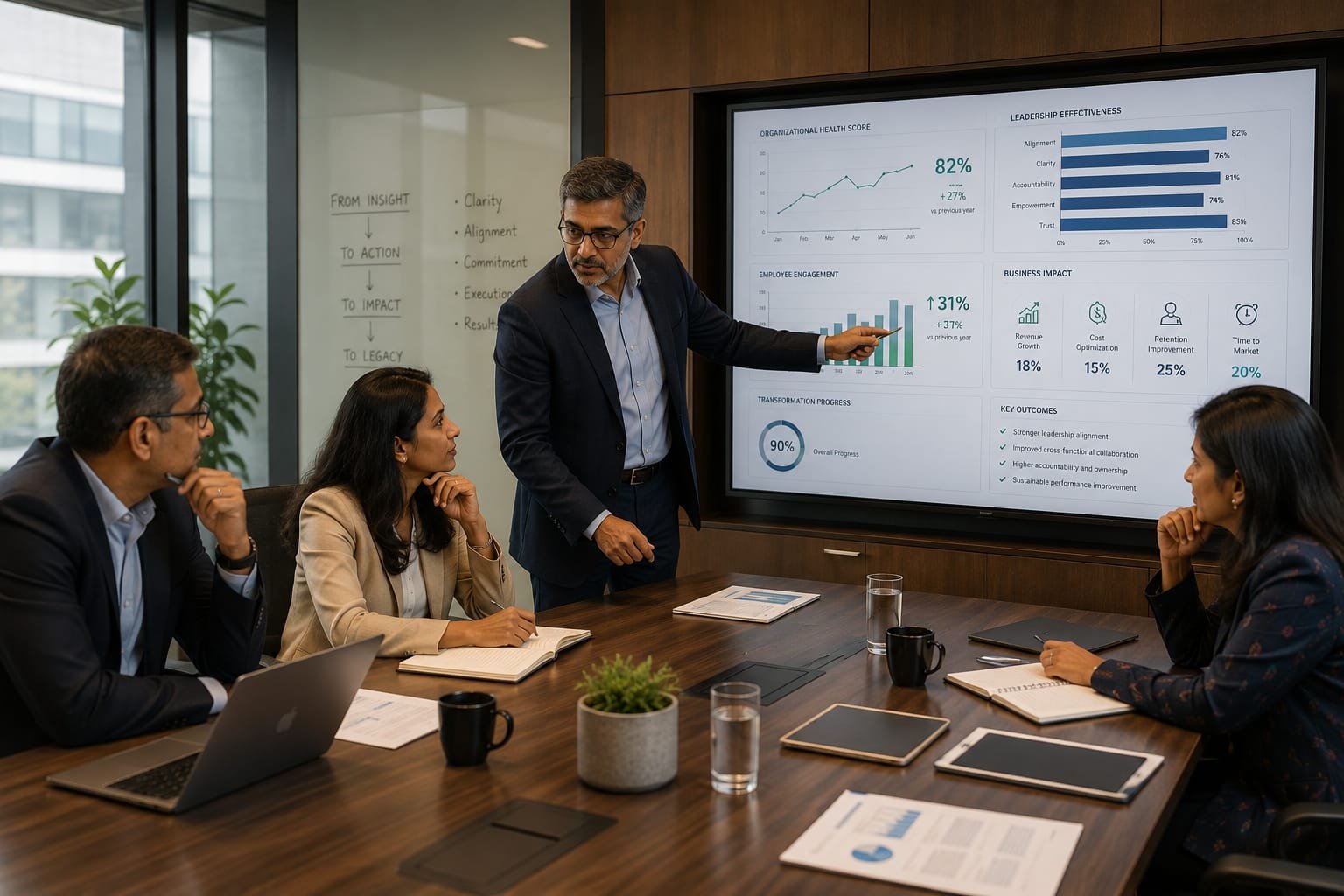 Executive boardroom meeting dialogue